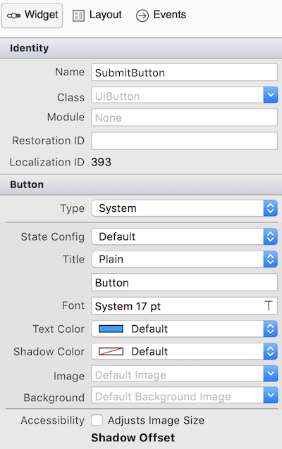 The Properties Pad for a button The Properties Pad for a button