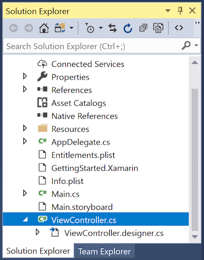 The two files that make up the ViewController class: ViewController.cs and ViewController.designer.cs The two files that make up the ViewController class: ViewController.cs and ViewController.designer.cs