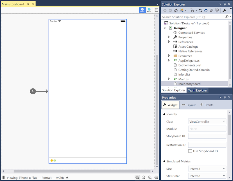 A storyboard open in the iOS Designer A storyboard open in the iOS Designer