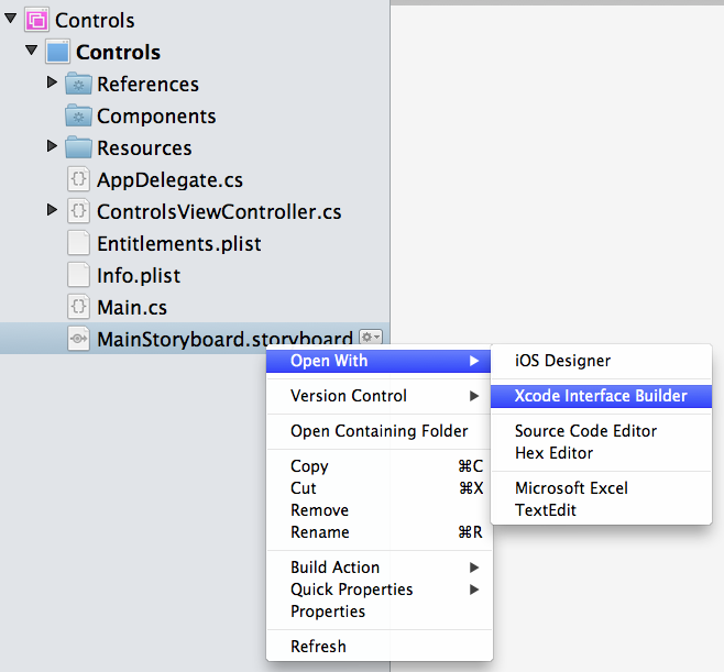 Storyboard context menu - Xcode