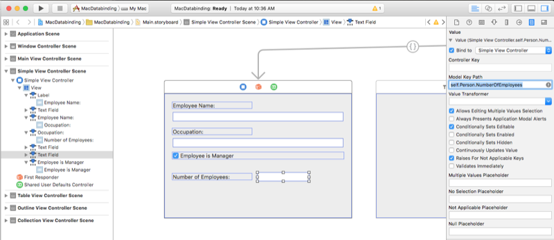 Entering the key path Entering self dot Person dot NumberOfEmployees for the Key Path.