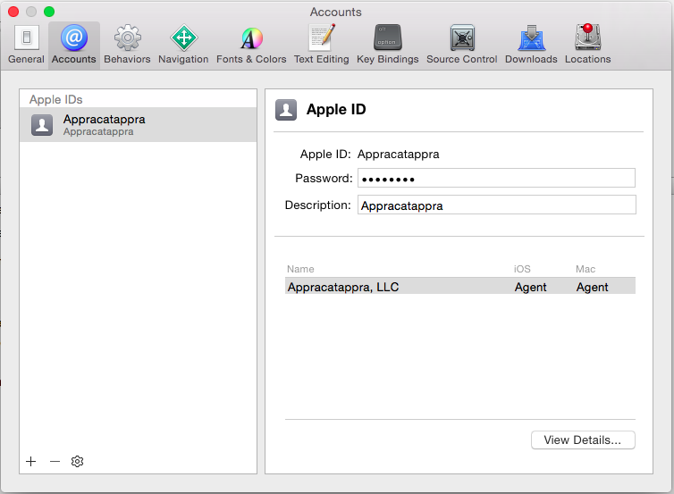 Editing accounts in Xcode Editing accounts in Xcode