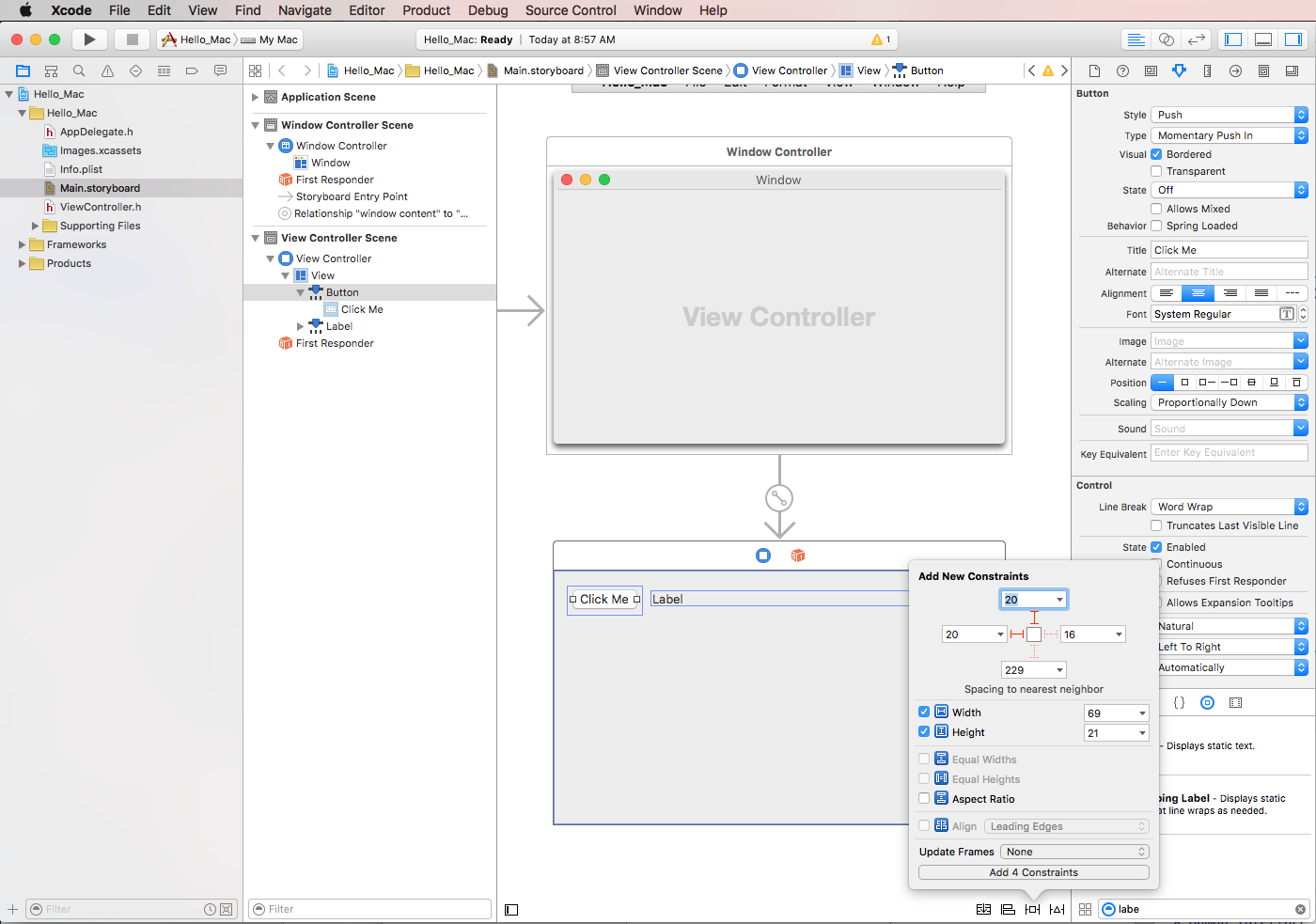 Adding constraints to the button