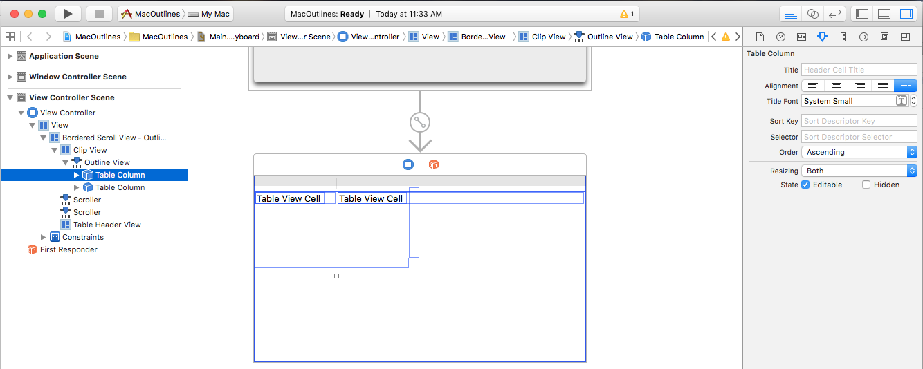 Screenshot shows the properties available for the selected table column in the Attribute Inspector.