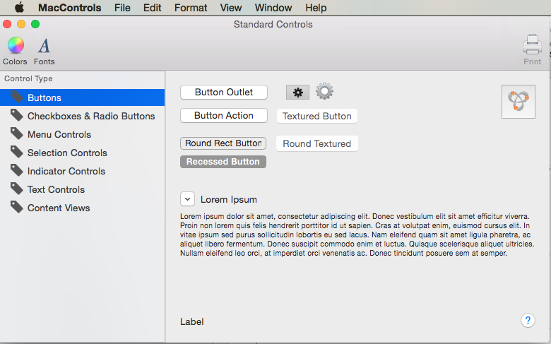 The example app main screen