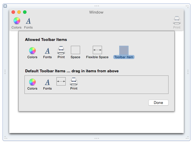 An Image Toolbar Item added to the Allowed Toolbar Items area An Image Toolbar Item added to the Allowed Toolbar Items area