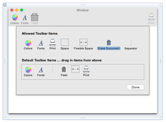 The default toolbar items The default toolbar items