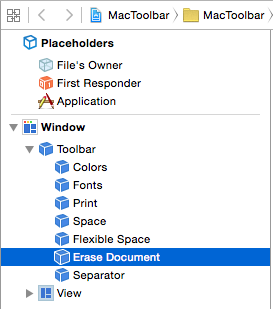 Selecting the toolbar item in the Interface Hierarchy Selecting the toolbar item in the Interface Hierarchy
