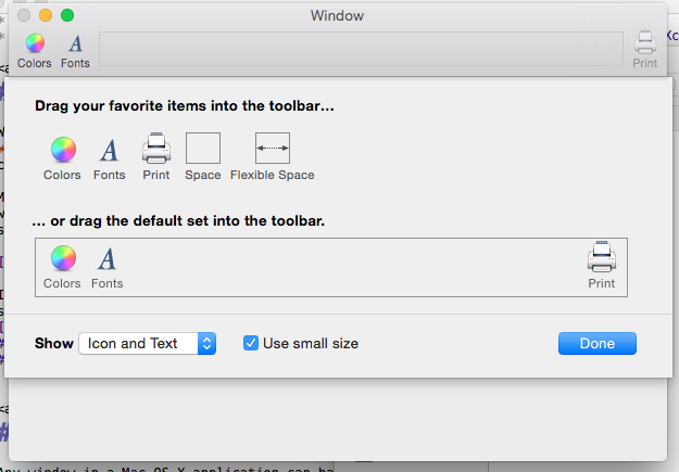 The dialog used to customize a toolbar The dialog used to customize a toolbar