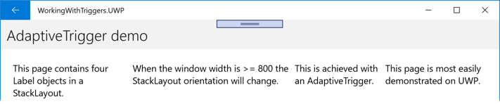 AdaptiveTrigger example Horizontal StackLayout VisualState