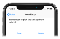 Xamarin.iOS app with a XAML UI Screenshot shows a Note Entry on a mobile device.