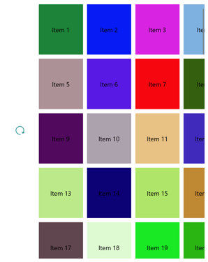 RefreshView with left to right pull direction Screenshot of a RefreshView with a left to right pull direction, on UWP