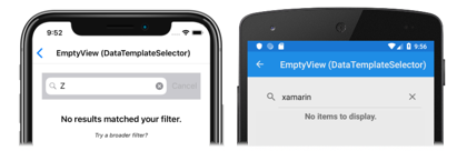 Runtime empty view template selection in a CollectionView Screenshot of a CollectionView runtime empty view template selection, on iOS and Android