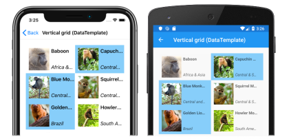 CollectionView vertical grid layout with multiple selection Screenshot of a CollectionView vertical grid layout, on iOS and Android