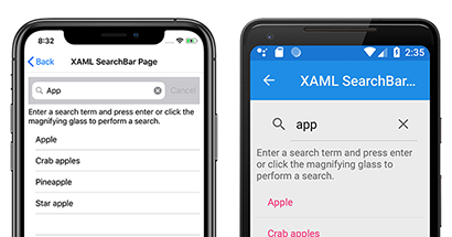 SearchBar on iOS and Android Screenshot of SearchBar on iOS and Android