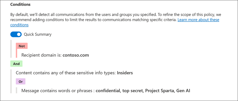 Communication Compliance condition builder example 1.