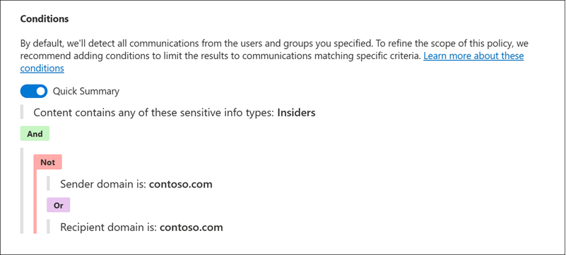 Communication Compliance condition builder example 2.