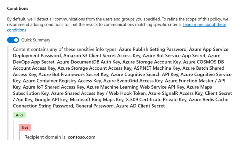 Communication Compliance condition builder example 3.