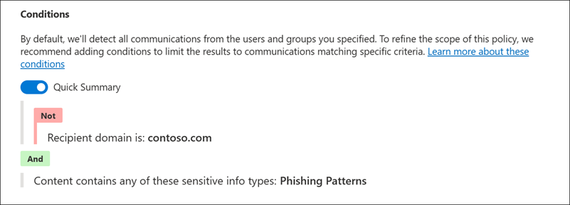 Communication Compliance condition builder example 4.