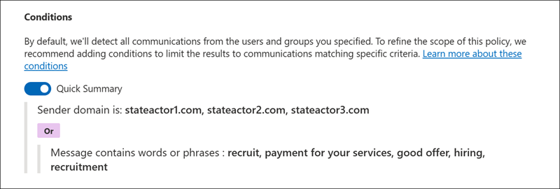 Communication Compliance condition builder example 5.