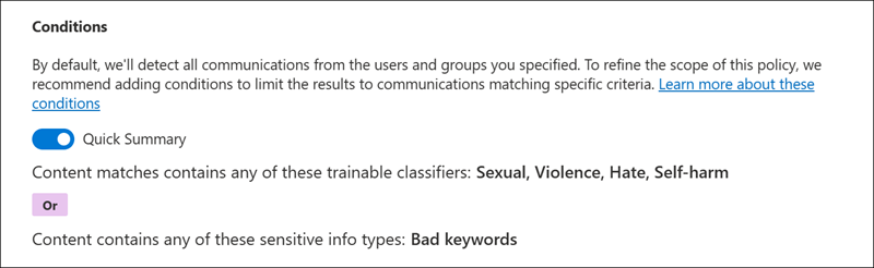 Communication Compliance condition builder example 8.