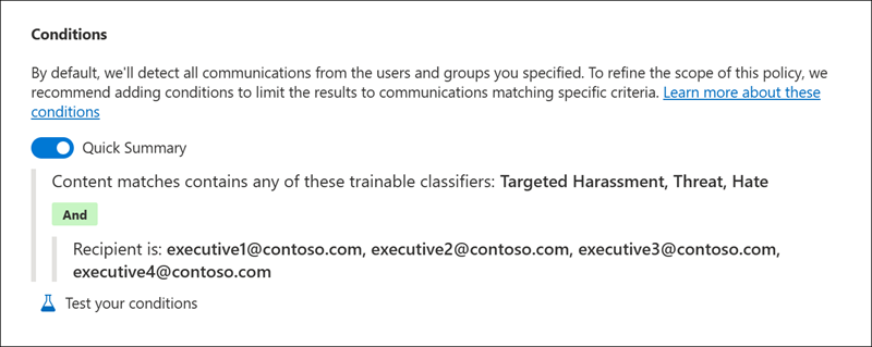 Communication Compliance condition builder example 9.