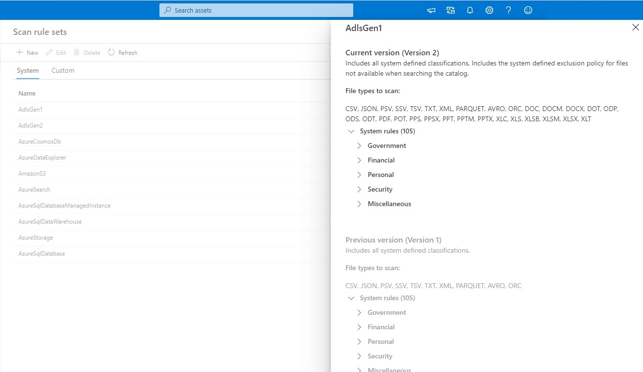 Screenshot showing a system scan rule set page.