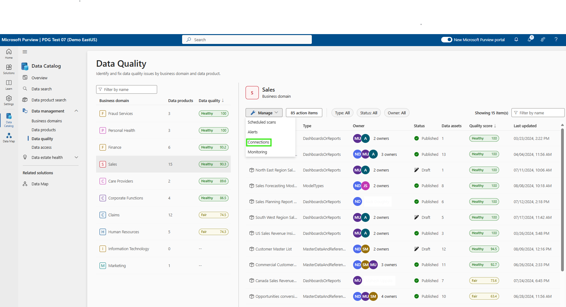 Screenshot that shows connection page navigation.