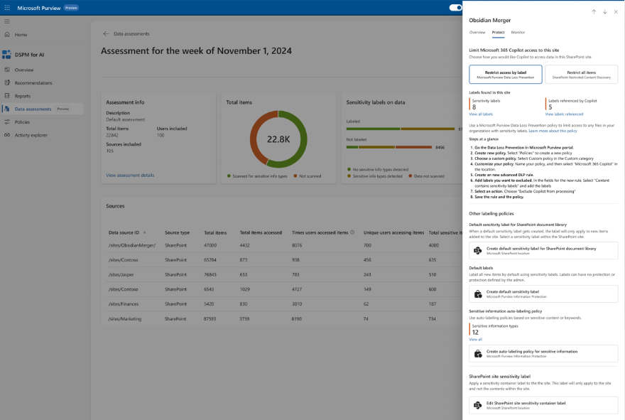 Example screenshot of a data risk assessment from Microsoft Purview Data Security Posture Management for AI.