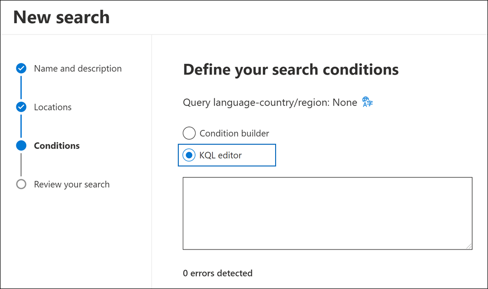 KeyQL editor in Content search and eDiscovery (Standard)