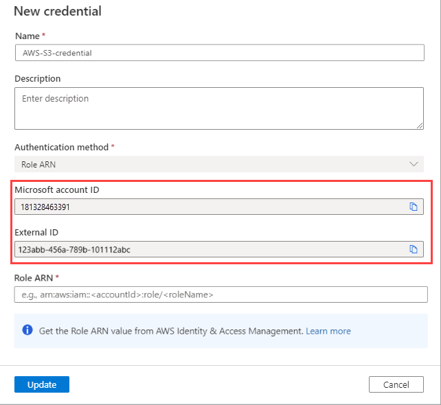 Locate your Microsoft account ID and External ID values.