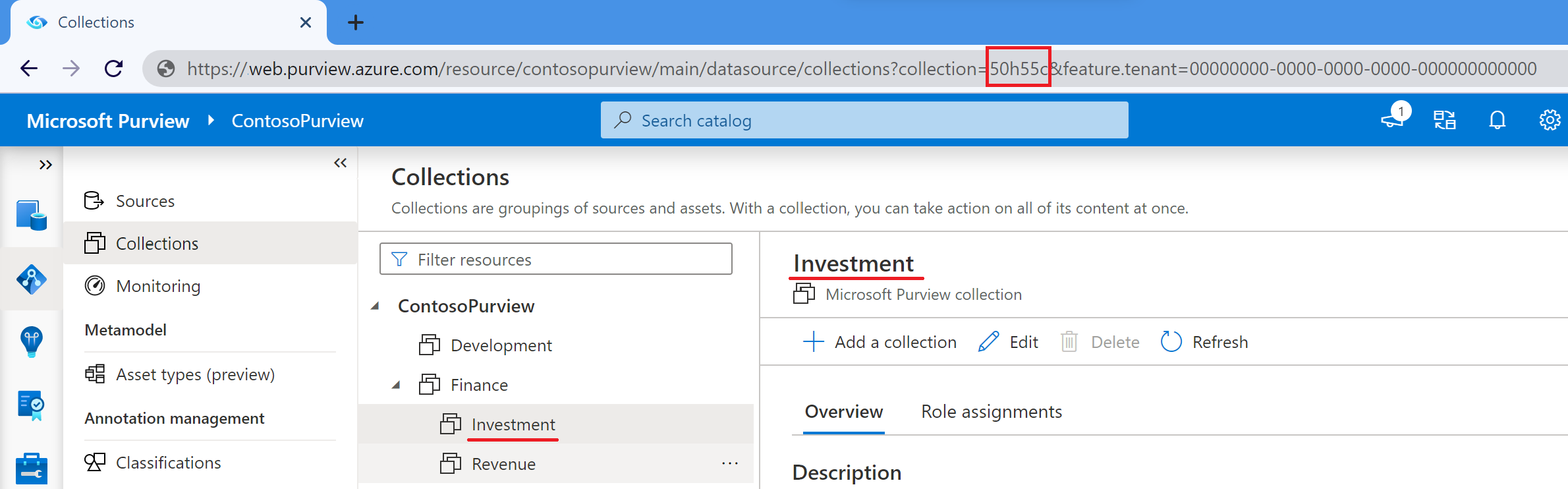 Screenshot of a collection ID in a URL.