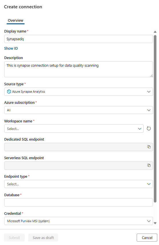 Screenshot of how to set up data source connection.