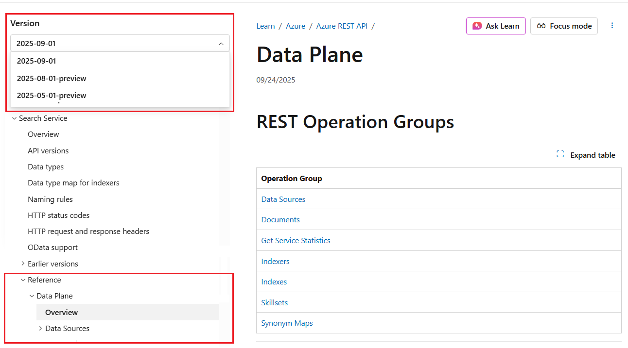 Screenshot of the version selector.