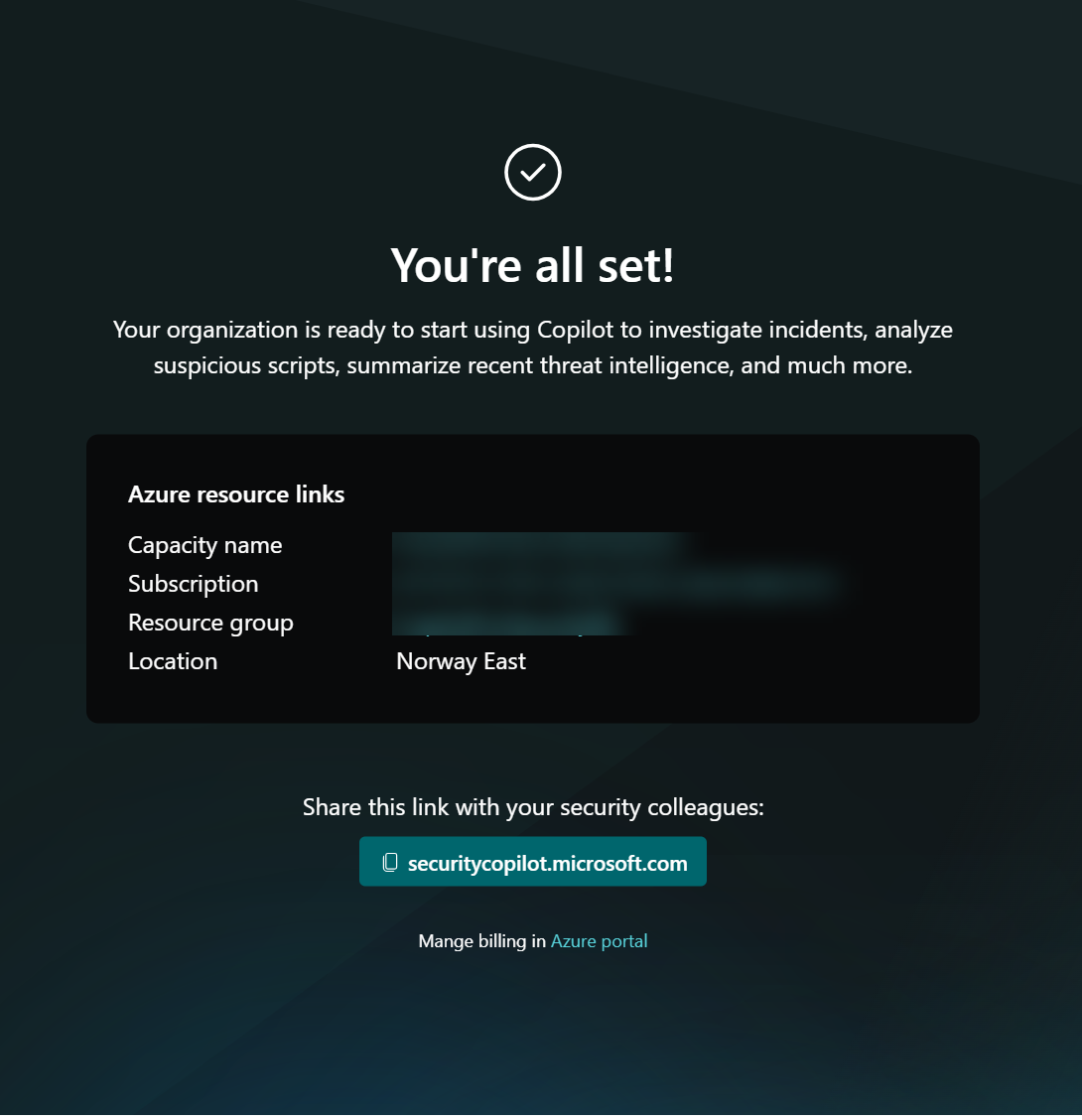 Screenshot of Copilot all set.