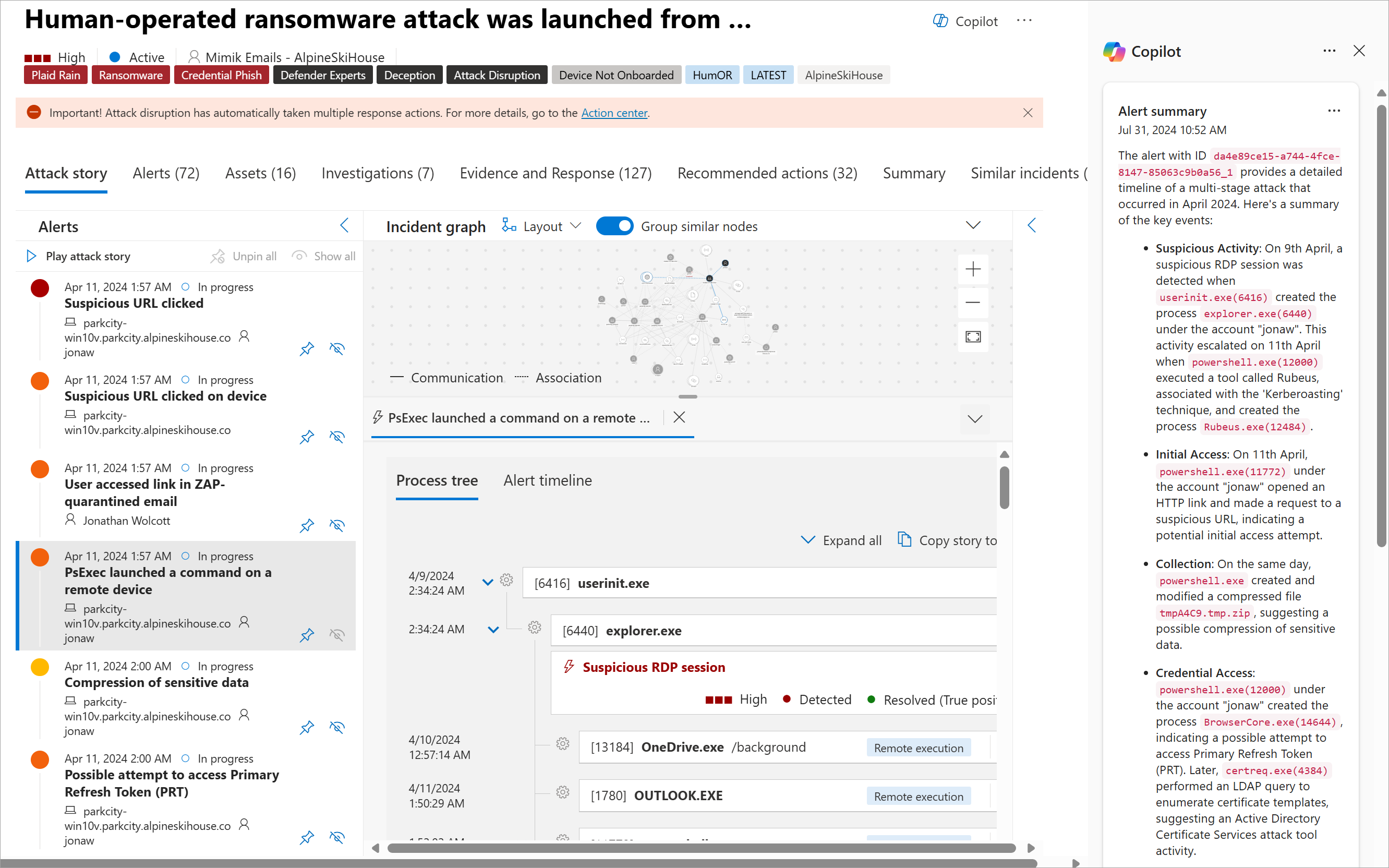 Screenshot of incident summary in Microsoft Defender XDR