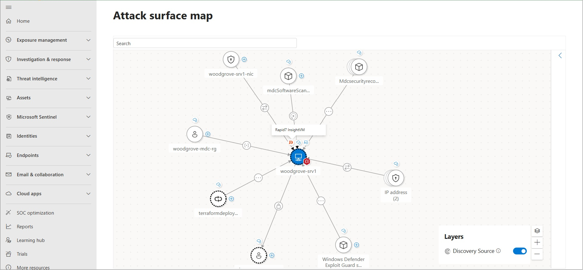 Screenshot of attack surface map side pane.