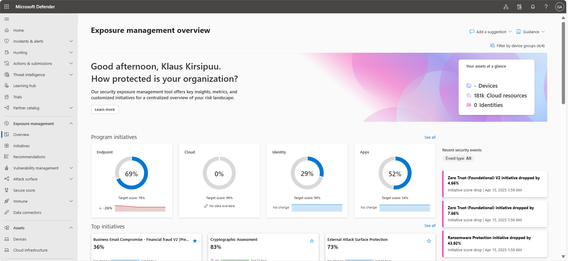 Screenshot of the security exposure management overview page.