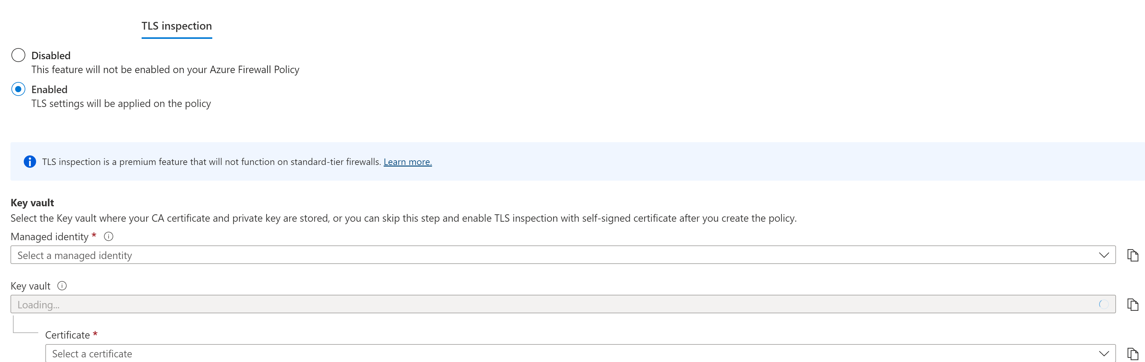 Screenshot of enabling TLS inspection.