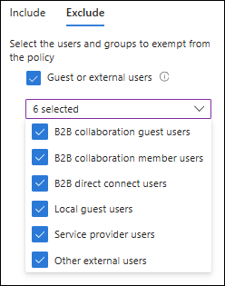 Screenshot of the controls for excluding guests and external users.