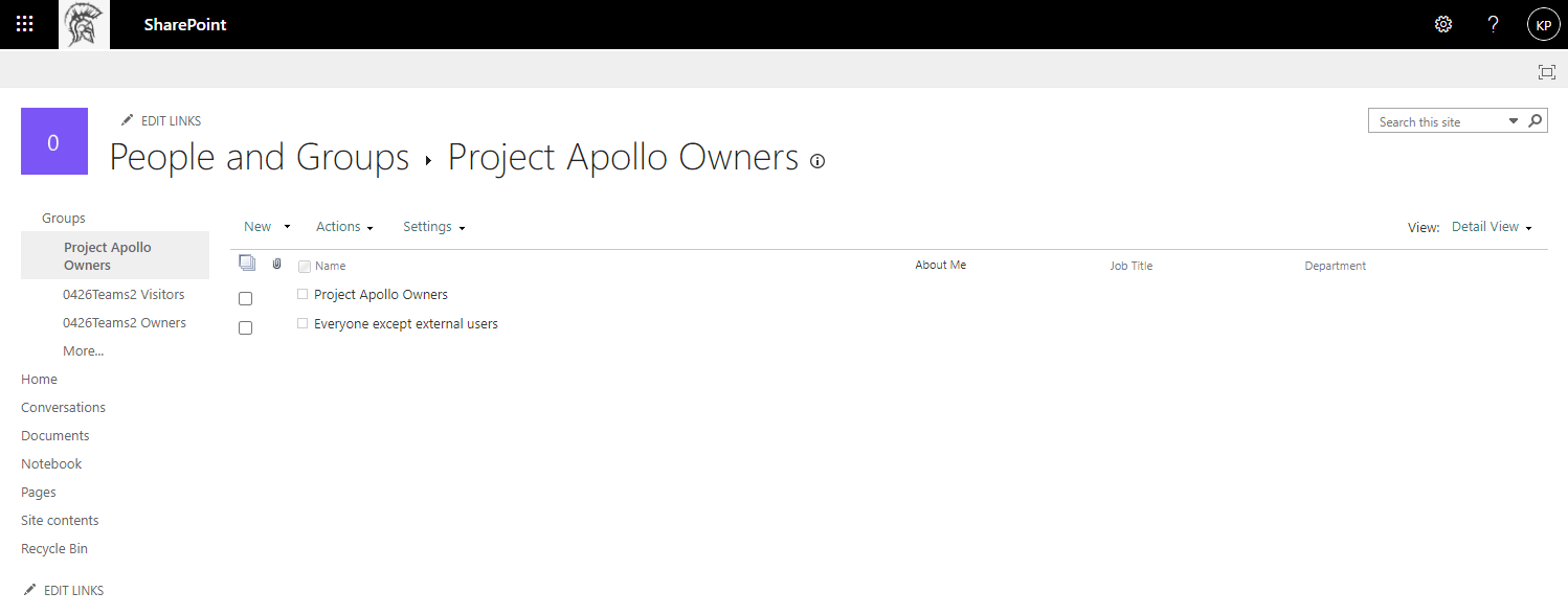 Screenshot that shows displays sharepoint group members