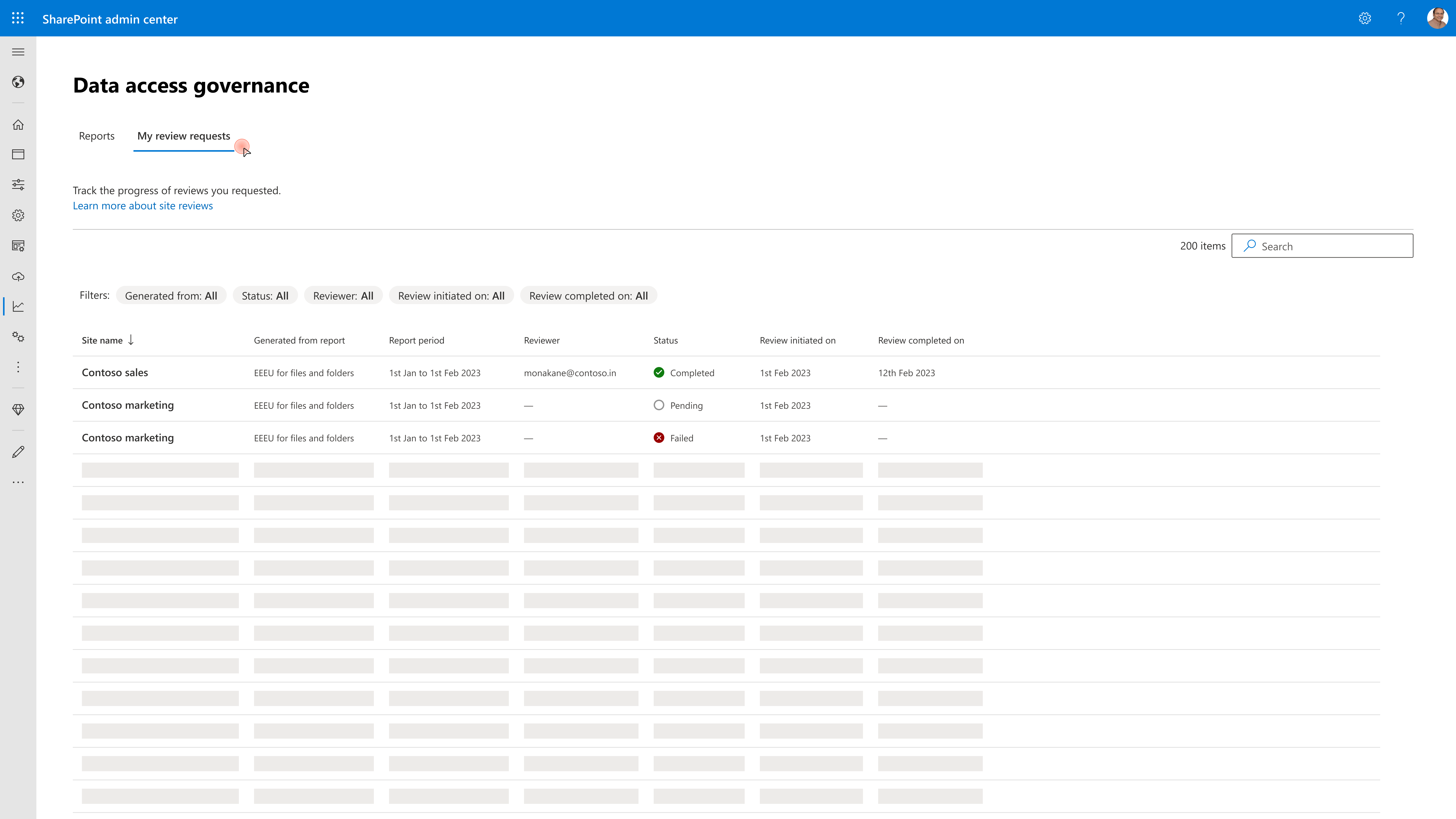 Screenshot that shows track all reviews initiated from a central page