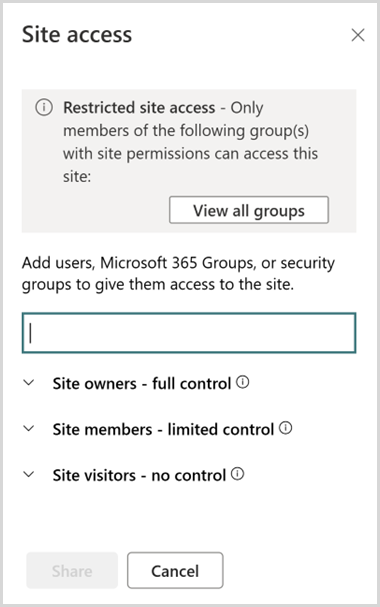 screenshot showing site access restriction panel.