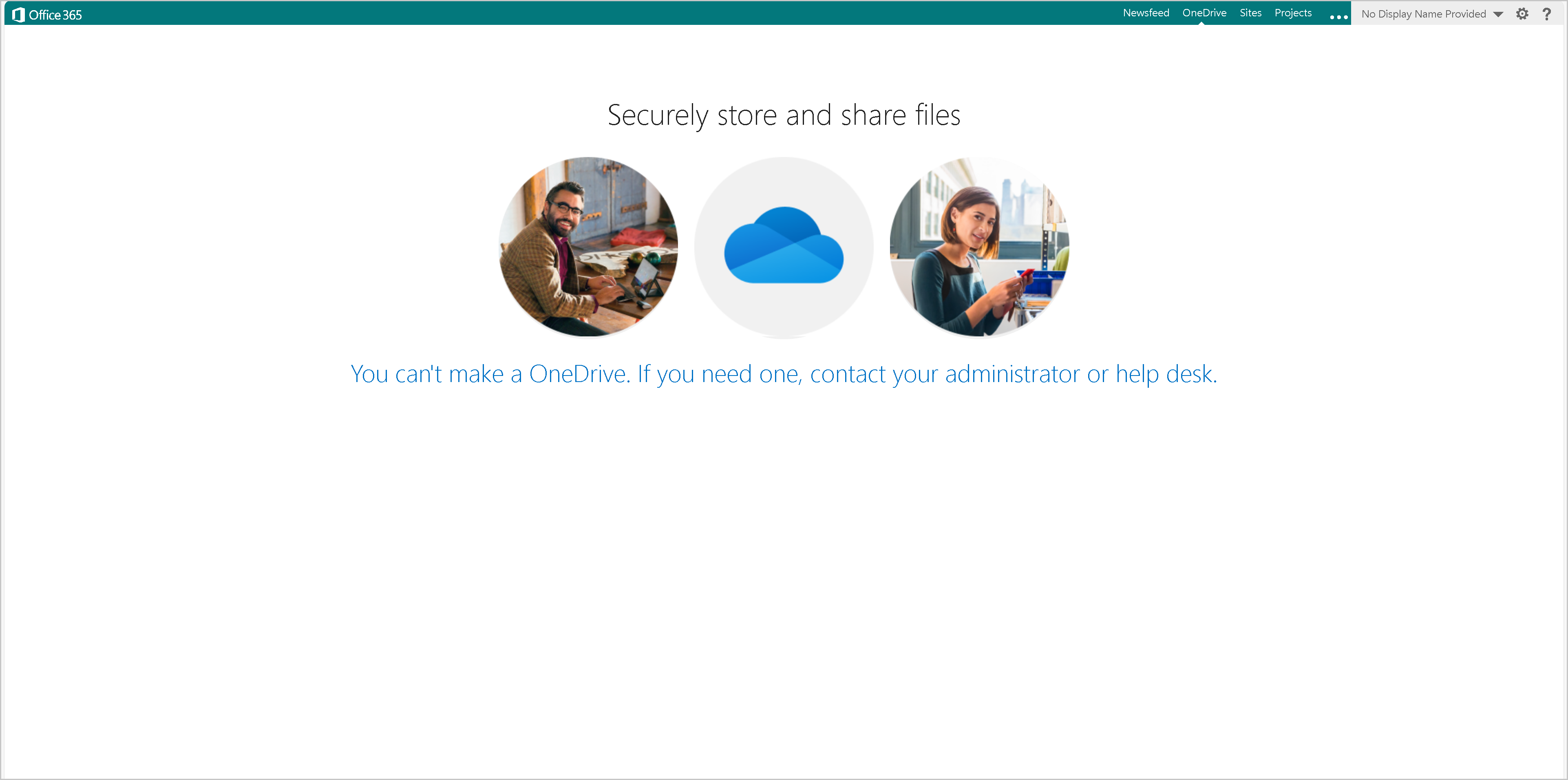 Screenshot of failed OneDrive site creation.