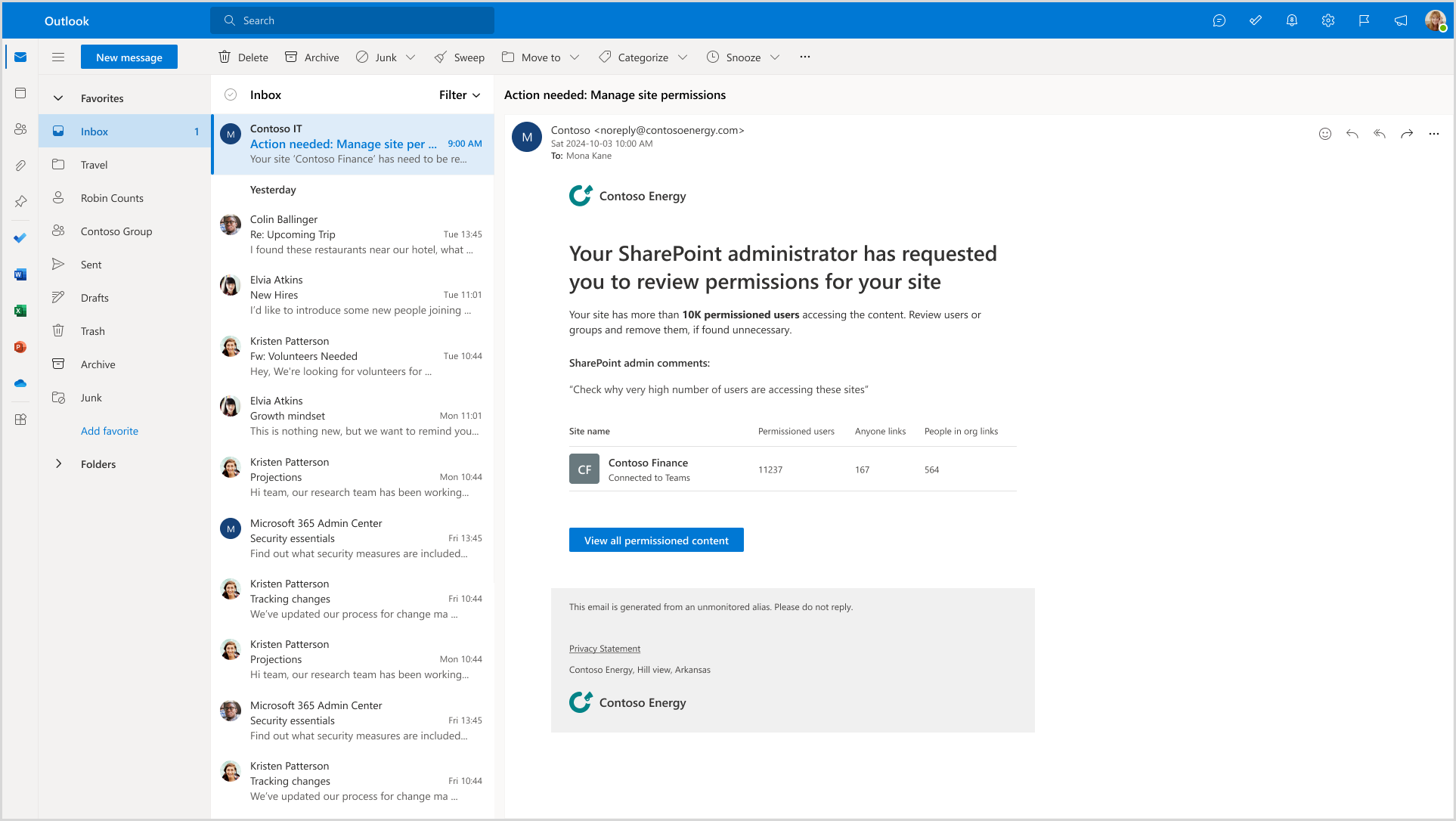 Screenshot that shows the sharing links within the last 28 days report email notification.