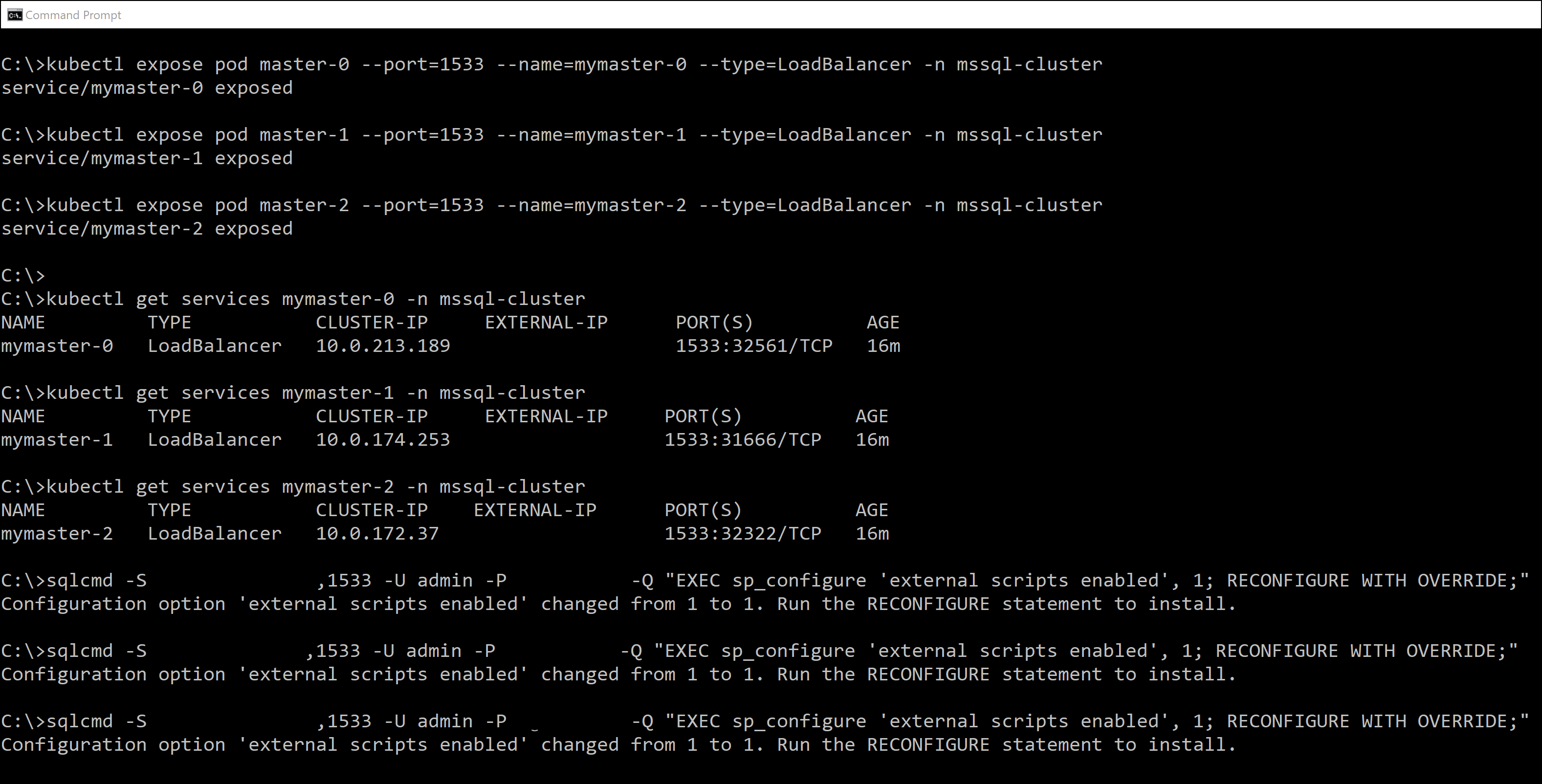 A screenshot of the command prompt providing a demo of the steps necessary to enable external scripts.