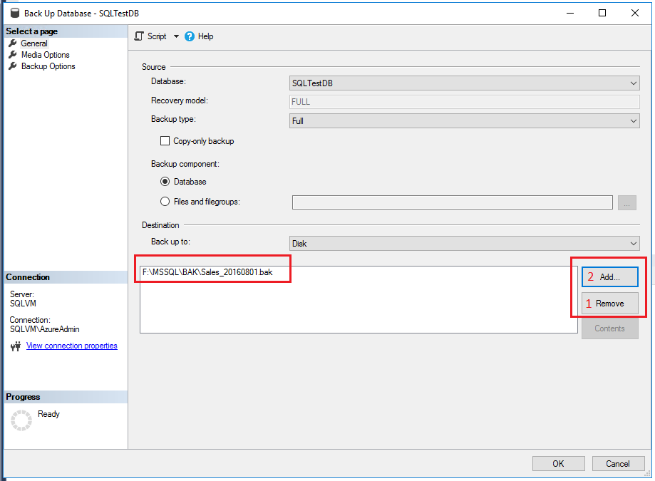 Screenshot that shows how to add or remove a backup location.