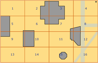 Polygons and lines placed into a 4x4 level-1 grid Polygons and lines placed into a 4x4 level-1 grid