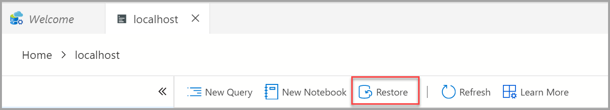 Screenshot that shows the Restore button in the top menu.